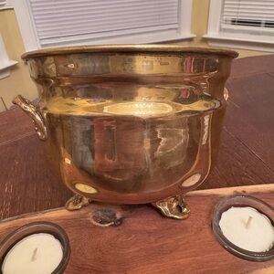Vintage Footed Brass Planter With Handles Made In India
